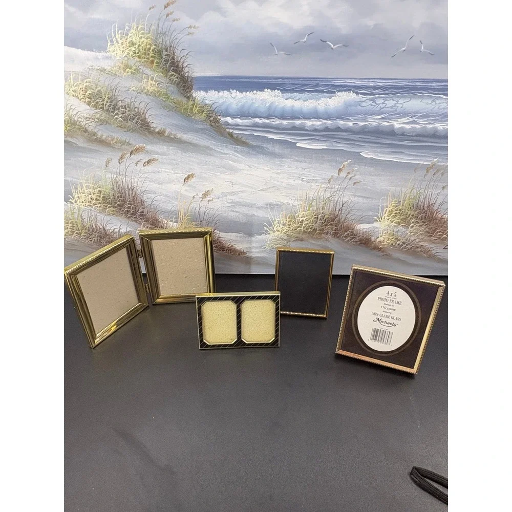 Vintage Gold Picture Frame Lot Michaels 4x5 Double Hinge Tabletop Decor Set 5